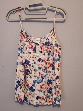 Merona White Floral Sleeveless Top with Blue & Coral Accents